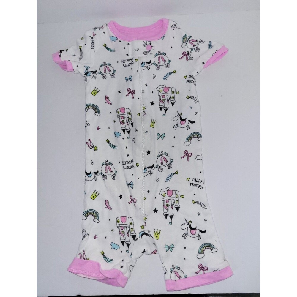 The Childrens Place Size 12-18 Months White & Pink Princess Short Romper Pajamas